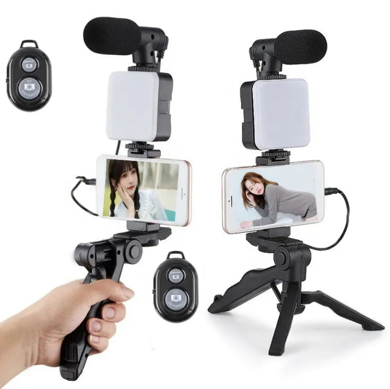 Ultimate Vlogging Kit: All-in-One Solution with LED Lights, Tripod, Microphone & Remote for iPhone & Android