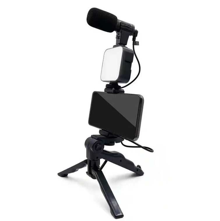 Ultimate Vlogging Kit: All-in-One Solution with LED Lights, Tripod, Microphone & Remote for iPhone & Android